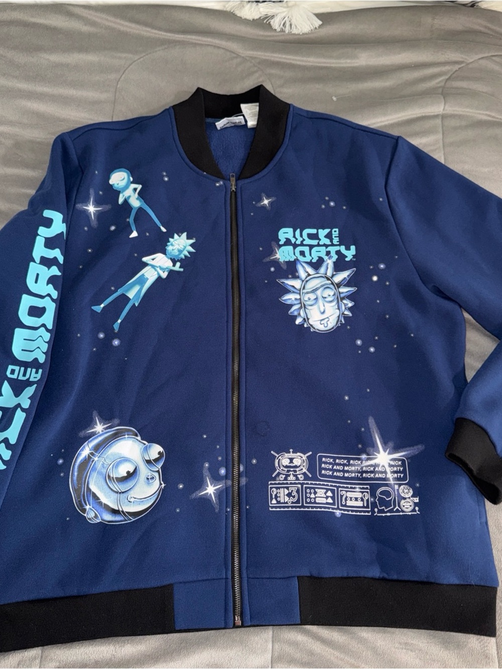 Cartoon Network Adult swim Navy & Black Rick and Morty Logo bomber Jacket Sz L
